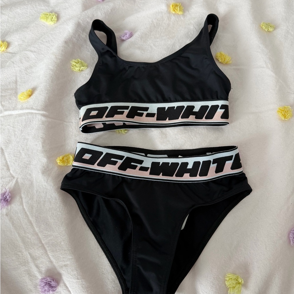 Off-White Black Bikini Set with White Accents